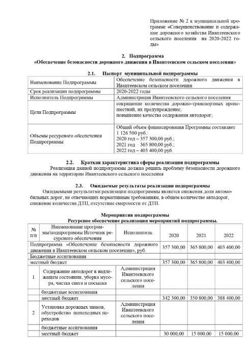 Об утверждении муниципальной программы «Совершенствование и содержание дорожного хозяйства Ивантеевского сельского поселения на 2020-2022 годы»
